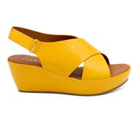 CIARA LONDON Ladies Open Toe Slip On Mid Heel Wedge Hook And Loop Casual Summer Sandals, Yellow, UK 3