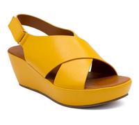 CIARA LONDON Ladies Open Toe Slip On Mid Heel Wedge Hook And Loop Casual Summer Sandals, Yellow, UK 4