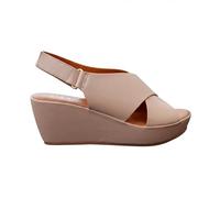 CIARA LONDON Ladies Slip On Mid Heel Wedge Casual Summer Sandals, Hook & Loop, Slingback, Open Toe, Nude UK 4