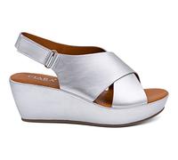 CIARA LONDON Ladies Slip On Mid Heel Wedge Casual Summer Sandals, Hook & Loop, Slingback, Open Toe, Silver UK 7
