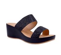 CIARA LONDON Women's Two Strap Wedge Sandals - Comfortable Slip-On Platform Slides with Embellished Straps for Summer, Black, UK 3