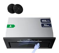 CIARRA 52cm Integrated Cooker Hood Black Wave/Touch Control CBCB5931A | CBCF055 Carbon Filters Included Built-in Recirculating & Ducting Extractor Hood Led Light 3 Speeds 466m³/h Energy Class A