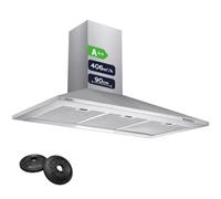CIARRA 90cm Wall-Mounted Cooker Hoods 900mm CBCS9201 with Carbon Filters LED Light Stainless Steel Chimney Vent Hood Recirculating&Ducting Kitchen Ventilation Extractor Fan