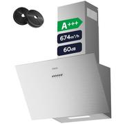 CIARRA Angled Cooker Hood 60cm 650m³/h 3 Speeds Energy Class CBCS6762A | Recirculating & Ducted CBCF003 Carbon Filter Included Wall Mount Push Button Control 63dB Low Noise Stainless Steel LED Light