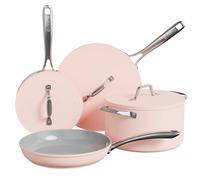 CIARRA Beyond Cookware Set Nonstick Induction Hob Pots and Pans Set with Lids with 24cm Dutch Oven, 26cm Frying Pan, 28cm Saute Pan, 20cm Saucepan Pink