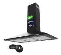 CIARRA CBCB9201 90cm Chimney Cooker Hood Black, Class 406m³/h, 3-Speed | Carbon Filters Included, Recirculating or Ducting Extractor Fan Kitchen, Wall Mounted, Push Button, Low Noise, LED Light