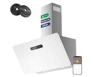 CIARRA CBCW9736K Angled Cooker Hood 90cm Head-Free Hood Recirculating & Ducting Wall Mounted Chimney Extractor Fan with Touch Control Panel 4 Speed Settings LED Lighting