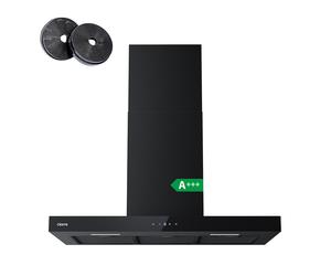 Ciarra Recirculation 90CM Extractor Hood, Wi-Fi & App Touch Control, 650m³/h, Wall-Mount, 4-Speed with Booster, Black Aluminum Filters, Energy Class A+++