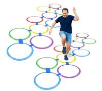 CIATBYYJ 2 Sets 11inch Hopscotch Rings, 10 Plastic Round Hoops with Blue Clips Connectors, Obstacle Course Agility Balance Training Rings, Outdoor Indoor Games Hopscotch Set for Fun and Fitness