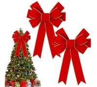 CIATBYYJ 2Pcs Big Red Christmas Bows Decorations, 12”x20” Large Christmas Tree Topper Bow, Red Velvet Bow with Glitter Gold Edge for Wreaths, Tree, Outside Decorating, Xmas Home Front Door Decor