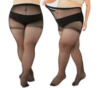 CIATBYYJ 2Pcs Plus Size Stockings Sheer Tights, 20D Sexy High Waist Plus Size Thin Pantyhose Black Tights for Solo&Layering(2)