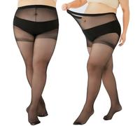 CIATBYYJ 2Pcs Plus Size Stockings Sheer Tights, 20D Sexy High Waist Plus Size Thin Pantyhose Black Tights for Solo&Layering(1)