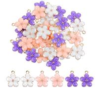CIATBYYJ 30Pcs Small Flower Charms Gold Plated Enamel Cherry Blossoms Pendants for Jewelry Making, Cute Spring Summer Floral Themed Charms for Various DIY Bracelet Necklace Earrings Keychain Crafts