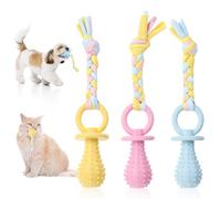 CIATBYYJ 3Pcs Dog & Cat Pacifier with Rope, Small Pet Molar Clean Teeth Rubber Toy, Rubber Puppy Pacifier Chewing, Dog Chew Toys for Chewers, Playing Training Toys for Small Dogs Cats, 3 Cute Colors