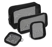 CIATBYYJ 4 Pcs Mesh Makeup Bag Small Cosmetic Bags with Zipper Closure for Travel and Daily Use, Versatile Mesh Organizer Bags in Black and Pink, Small, Medium, Large Sizes, Black