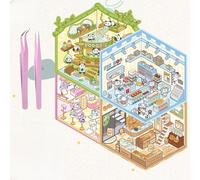 CIATBYYJ 4Set DIY 3D Sticker Scenes Isometric Miniature Room with 3D House Stickers, Stickers Therapy Make Your Own Warm House Sticker Panda Tea Bakery Clothes Store Supermarket for Fun