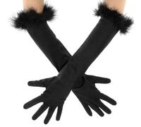 CIATBYYJ Elegant 1920s Style Long Satin Opera Gloves with Feather Trim, Stretchy Elbow-Length Evening Glove, Long Black Gloves for Wedding, Halloween, Costume Parties & Pageants