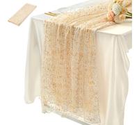 CIATBYYJ Gold Table Runner, 118×28inch Metallic Foil Gauze, 10Ft Chiffon Cheesecloth Runner, Gold Table Decorations for Wedding Birthday Party Christmas Bridal Baby Shower