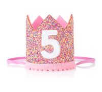 CIATBYYJ Rainbow Crown for 5th Birthday Party-Glitter Birthday Crown, Birthdays Hats for Kids, Baby's Birthdays Photo Props, Little Girls Hair Accessories Party