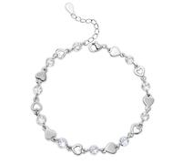 CIATBYYJ Silver Bracelet for Women, Shiny Crystal Diamond Heart Love Bracelet, Silver Adjustable ladies Charm Bracelets Jewellery for Women Christmas Girls