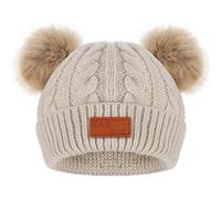 CIATBYYJ Toddler Warm Beanie Kids Winter Hat Baby Knitted Soft Beanie Cute Toddler Winter Pom Poms Hat for Girls Boys(Khaki)
