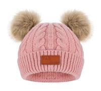 CIATBYYJ Toddler Warm Beanie Kids Winter Hat Baby Knitted Soft Beanie Cute Toddler Winter Pom Poms Hat for Girls Boys(Dark Pink)