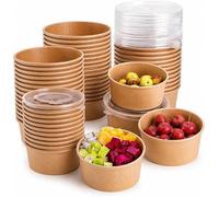CIAVAR 100x Kraft Takeaway Food Bowls with Lids, Brown Round Disposable Containers for Pasta, Rice, Salads & Meals, Reusable Food Storage Boxes for Catering & Meal Prep - Pack of 100 (750ml)