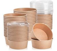 CIAVAR 200x Kraft Takeaway Food Bowls with Lids, Brown Round Disposable Containers for Pasta, Rice, Salads & Meals, Reusable Food Storage Boxes for Catering & Meal Prep - Pack of 200 (1000ml)