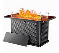 Ciays 43-Inch Rectangular Propane Table with 60,000 BTU Output, CSA-Certified Premium Gas for Outside Patio with 304 Stainless Steel H-Burner, Glass Stones, and Wind Guard,Black