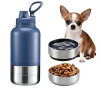 Cibaabo 32oz Insulated Dog Water Bottle with Bowls for Small Medium Dogs (Dark Blue, 32oz)