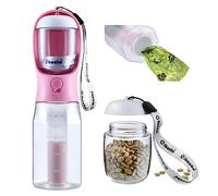 Cibaabo Dog Water Bottle with Food Container & Poop Bag Holder, Travel Water Bowl, Portable Pet Dispenser, Girl Dog Accessories Stuff Items Essentials Gift for Yorkie Chihuahua Walking Hiking