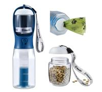 Cibaabo Dog Water Bottle with Food Container & Poop Bag Holder, Travel Water Bowl, Portable Pet Dispenser, Dog Stuff Accessories Items, Puppy Essentials Necessities for Walking Hiking Dog Gift