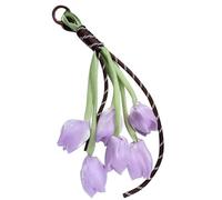 CIBBALIY Decorative Tulip Flower Bag Charm 10" Silk Flower Keychain with Green Stems Handbag Purse Accessory for Women, Standard, Rope