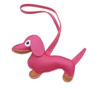 CIBBALIY Leather Dachshund Bag Pendant Cute Dog Shaped Keychain Handmade Stuffed Puppy Bag Charm for Women Men, Rosy, One Size