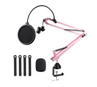Cicano Microphone Arm Stand, Table Top Video Articulat Boom Scissor Phone Mic Stand Clamp for Radio Broadcasting, Voice-Over, Stage and TV Stations (Pink)