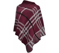 CICAY Womens Check Printed Poncho Ladies Stretch Knitted Collared Cape Wrap Shawl Jumper Poncho Top (UK, Alpha, One Size, Regular, Regular, Wine)