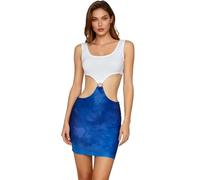 CICEYET Halloween Pretty Vivian Cosplay Costume Bare Waist Women's Sexy Cut Out Bodycon Dress Mini Blue Dress