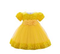 Cichic Baby Flower Girl Dresses Summer Puffy Sequin Tulle Festival Party Wedding Bridesmaid Dresses Yellow 3-6 Months