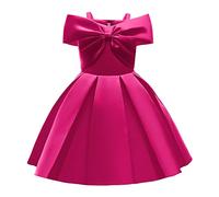 Cichic Girls Party Dresses Kids Red Bow Flower Girl Strap Pleated Dress Princess Prom Pageant Birthday Gift Wedding Bridesmaid Costume Off Shoulder 8-9 Years