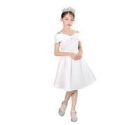 Cichic Girls Party Dresses Toddler White Dress Strap Pleated Dress for Kids Pageant Princess Birthday Wedding Bridesmaid Flower Girl Costume 5-6 Years