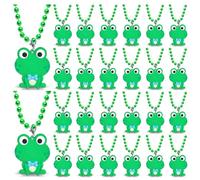 CiciBear 24 Pack Frog Necklace Party Favors with Mardi Gras Beads for Green Frog Girls Baby Shower First Birthday Reptile Camping Party Favors, Wedding, Birthday Celebrations