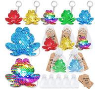CiciBear 60 Pack Frog Double-Deck Flip Sequin Party Sets with 20 Keychains, 20 Thank You Tags and 20 Bags for Frog Party,Birthday,Carnival, Goodie Bag Stuffers, 5 Colors