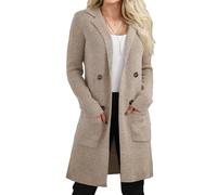 CiCiBird Women's Fall Long Cardigan Sweater Open Front Knit Coats Dressy Casual Jacket Coatigan with Pockets, A Apricot, X-Large