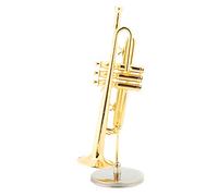 ciciglow Gold Plated Miniature Trumpet Model with Stand Stunning Craftsmanship for Music Room Decorative Accent 4" X 1.6"