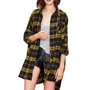 ciciglow New Chic Plaid Tartan Shirt Button Closure Baggy Blouse Tee Shirt for Women Long Sleeve Comfortable Casual Style Dark Blue XL (X-Large)
