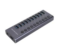 ciciglow Powered USB 3.0 Data Hub,10 USB 3.0 Data Ports with Individual Switch,USB Data Hub Splitter with 60W Power Adapter for Laptop PC 100-240V (UK Plug)