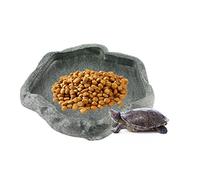 ciciglow Reptile Feeder,Reptile Rock Food Dish,Terraium Bowl Plastic Shallow Reptile Feeder for Food and Water Feeding Dish for Lizard Gecko Bearded Dragon Chameleon(S-Moyu Green)