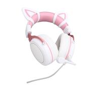 ciciglow Wired USB Gaming Headset,RGB Luminous Detachable Wired PC Boom Mic,Noise Reduction Over Ear Headphones with Memory Foam Cushion (White Pink with Cat Ears Decor)