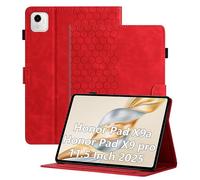 Cicili Case for Honor Pad X9a 11.5 Inch 2025, Slim with Stand Hard Back PU Leather Cover for Tab Honor Pad X9 Pro Tablet, Honeycomb Pattern Holder Multi-Viewing Angles, Red