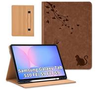 Cicili Case for Samsung Galaxy Tab S10 FE 2025/ S9 FE 10.9 Inch/ S9 11 Inch 2023 Tablet, Flip PU Leather Exclusive Butterfly Whimsical Cat Stand Cover with Hand Strap SM-X520 X510 X516 X526 - Brown